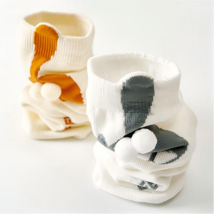 Japanese Quirky 3D Pompom Cat Cotton Crew Socks (Set of 4)