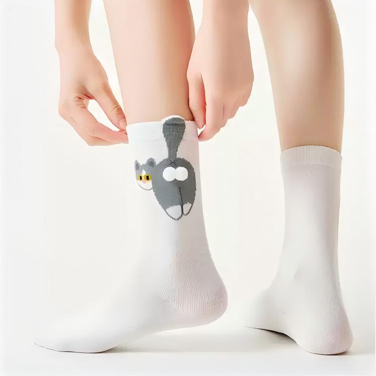 Japanese Quirky 3D Pompom Cat Cotton Crew Socks (Set of 4)
