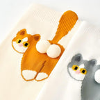 Japanese Quirky 3D Pompom Cat Cotton Crew Socks (Set of 4)