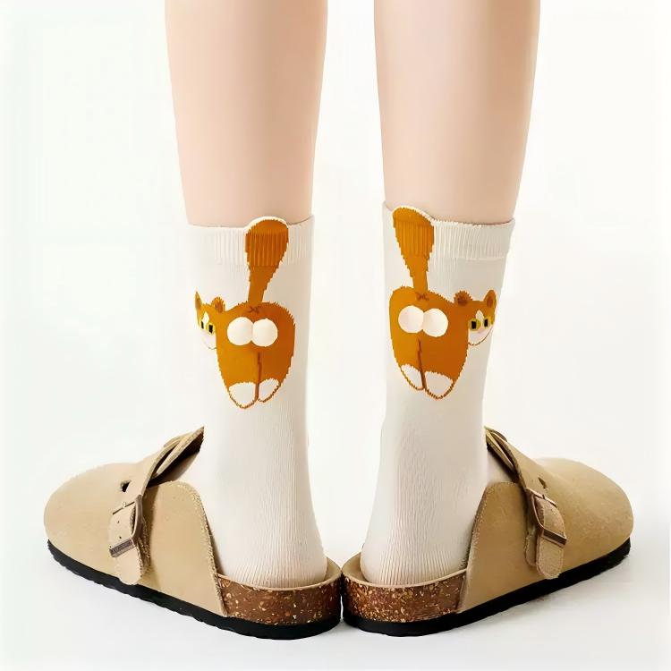 Japanese Quirky 3D Pompom Cat Cotton Crew Socks (Set of 4)