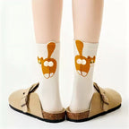 Japanese Quirky 3D Pompom Cat Cotton Crew Socks (Set of 4)