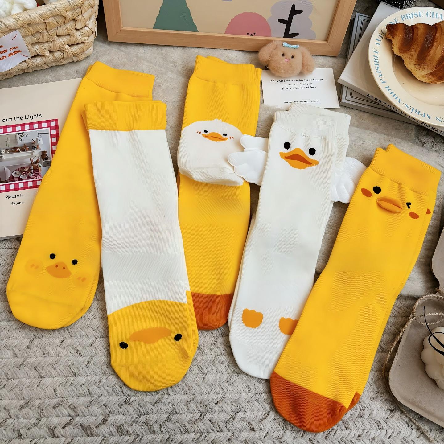 Sweet Kawaii Duck 3D Plush Beak & Wings Crew Socks(Set of 5)