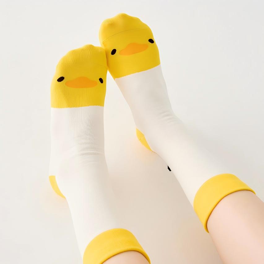 Sweet Kawaii Duck 3D Plush Beak & Wings Crew Socks(Set of 5)