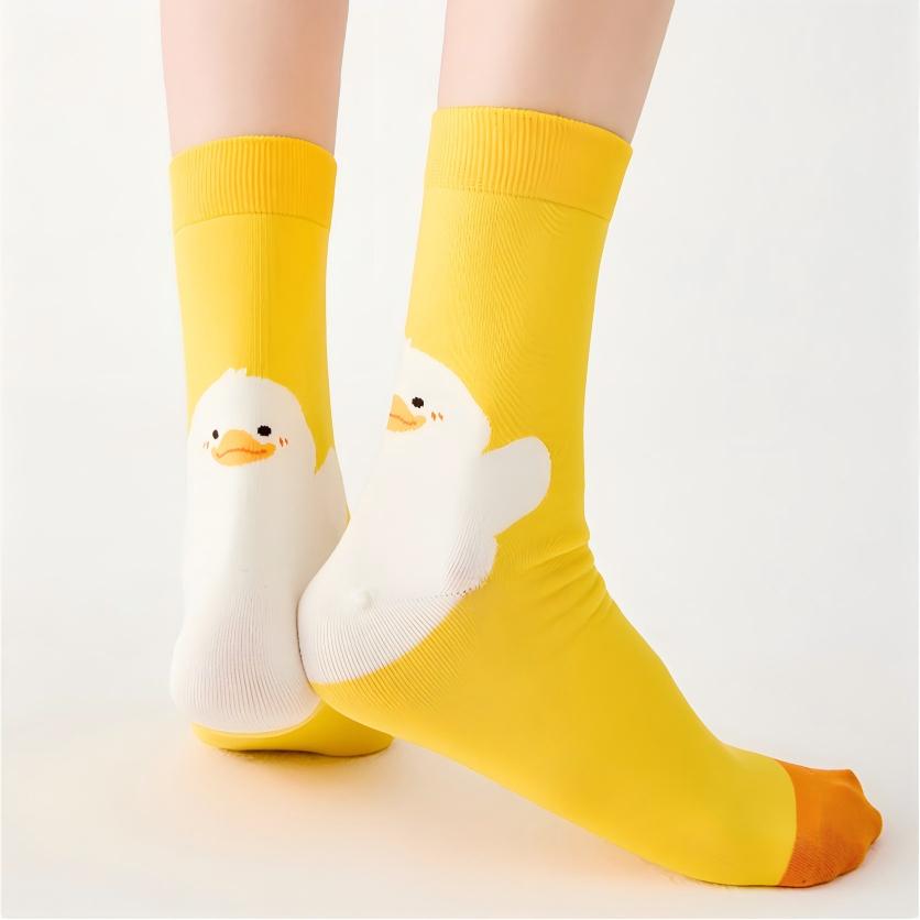 Sweet Kawaii Duck 3D Plush Beak & Wings Crew Socks(Set of 5)