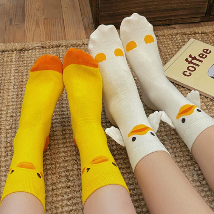 Sweet Kawaii Duck 3D Plush Beak & Wings Crew Socks(Set of 5)