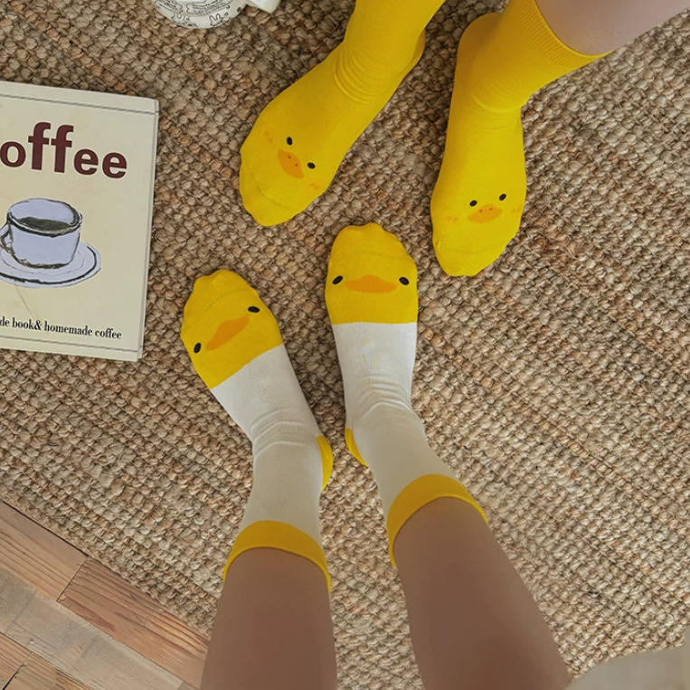 Sweet Kawaii Duck 3D Plush Beak & Wings Crew Socks(Set of 5)