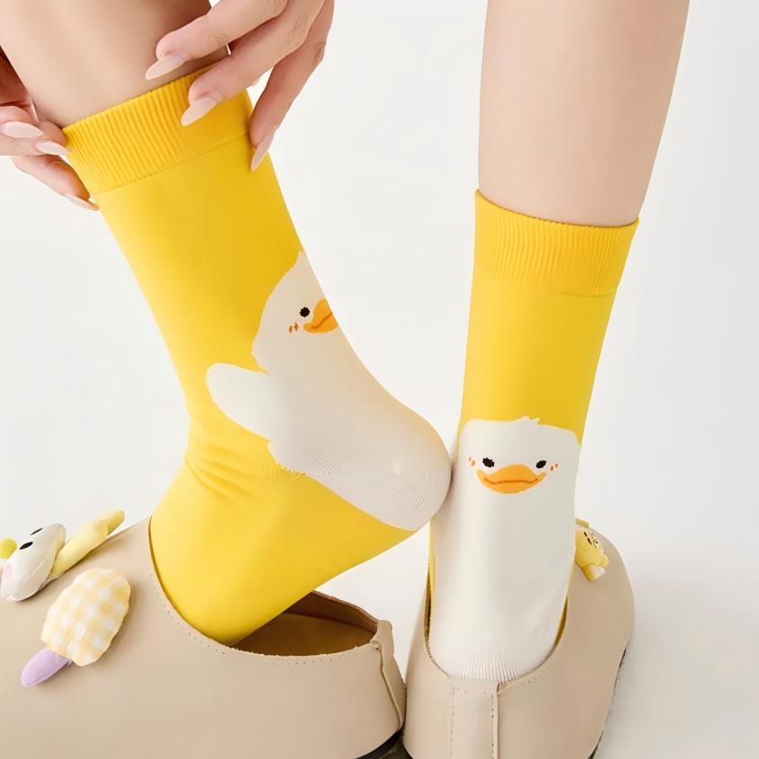 Sweet Kawaii Duck 3D Plush Beak & Wings Crew Socks(Set of 5)