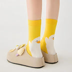 Sweet Kawaii Duck 3D Plush Beak & Wings Crew Socks(Set of 5)