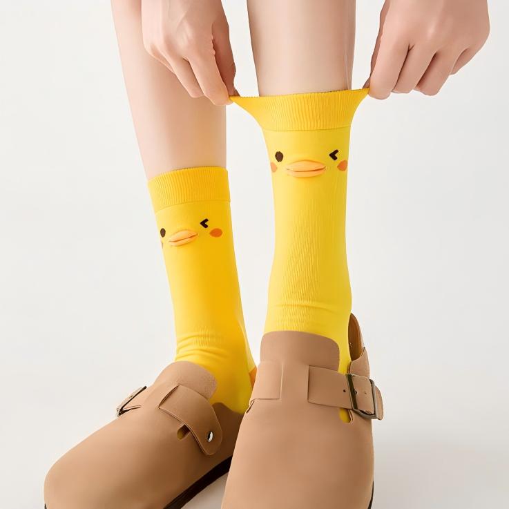 Sweet Kawaii Duck 3D Plush Beak & Wings Crew Socks(Set of 5)