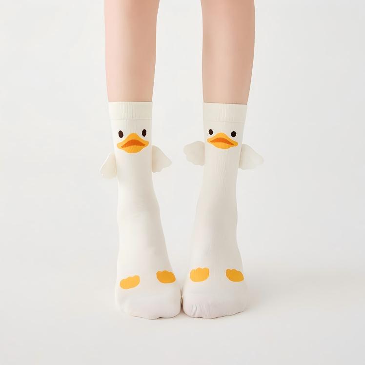 Sweet Kawaii Duck 3D Plush Beak & Wings Crew Socks(Set of 5)