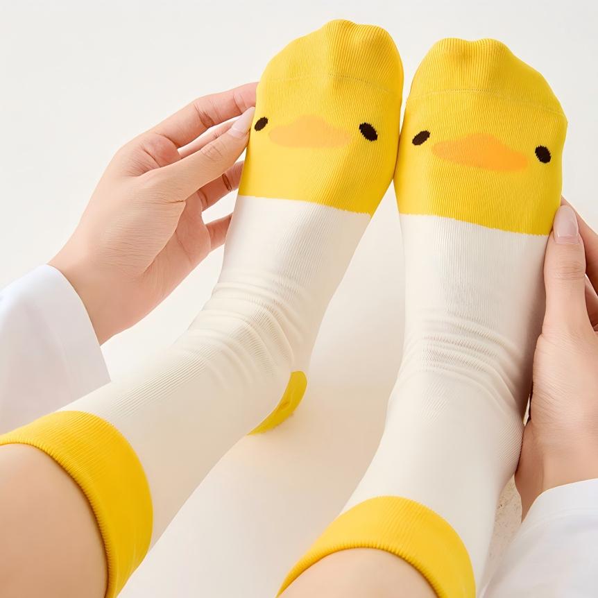 Sweet Kawaii Duck 3D Plush Beak & Wings Crew Socks(Set of 5)