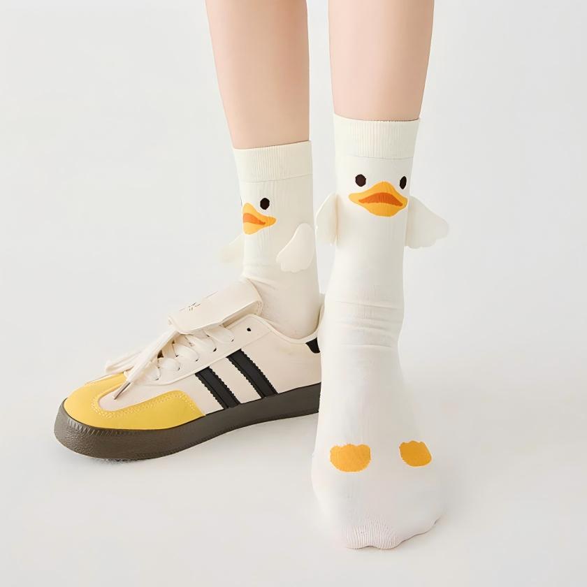 Sweet Kawaii Duck 3D Plush Beak & Wings Crew Socks(Set of 5)