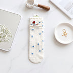 Lettuce Trim Pointelle Mesh Dog Embroidery Crew Socks