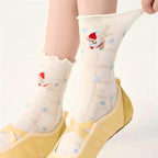 Lettuce Trim Pointelle Mesh Dog Embroidery Crew Socks