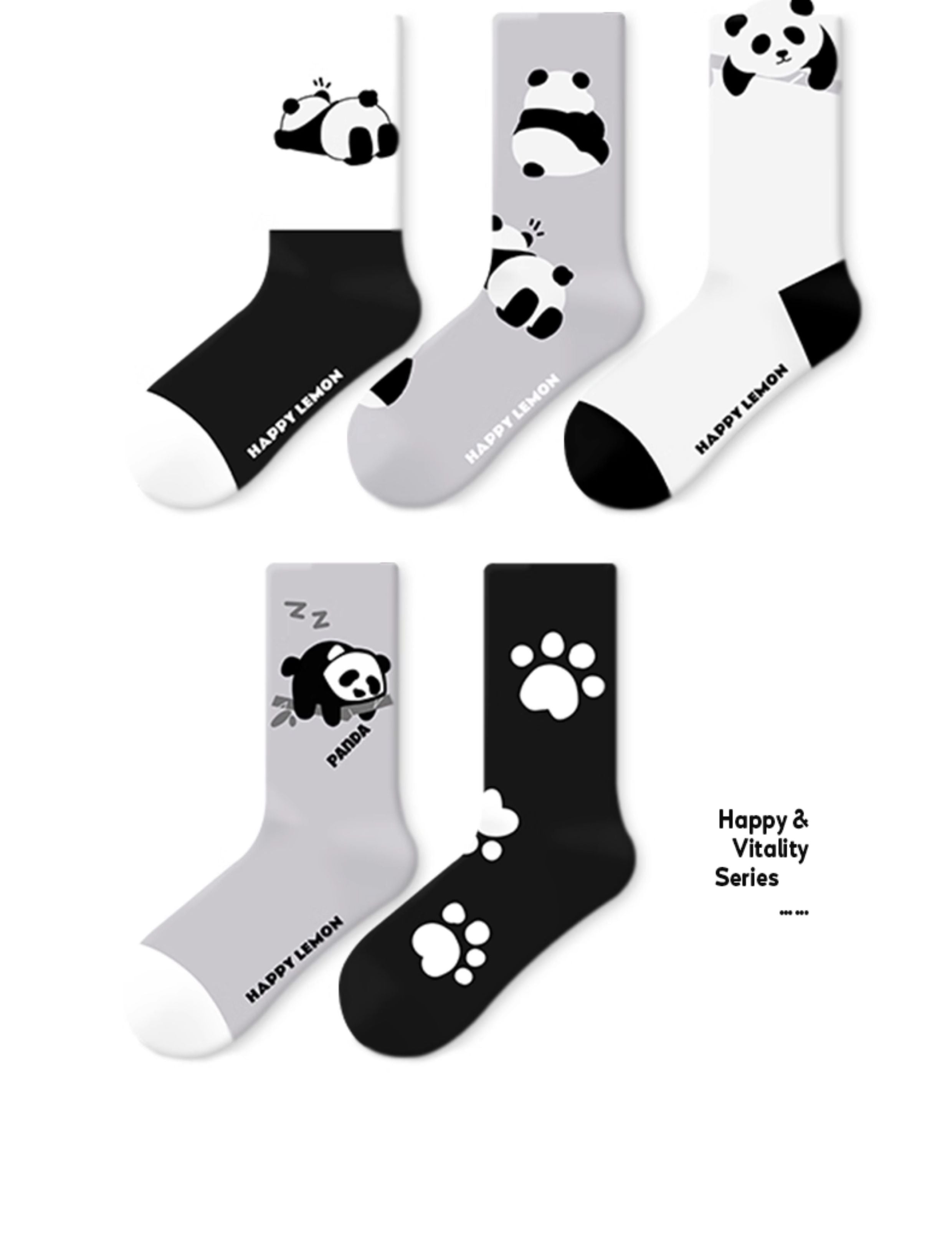 Japanese Playful Panda Cotton Crew Socks (Set of 5)