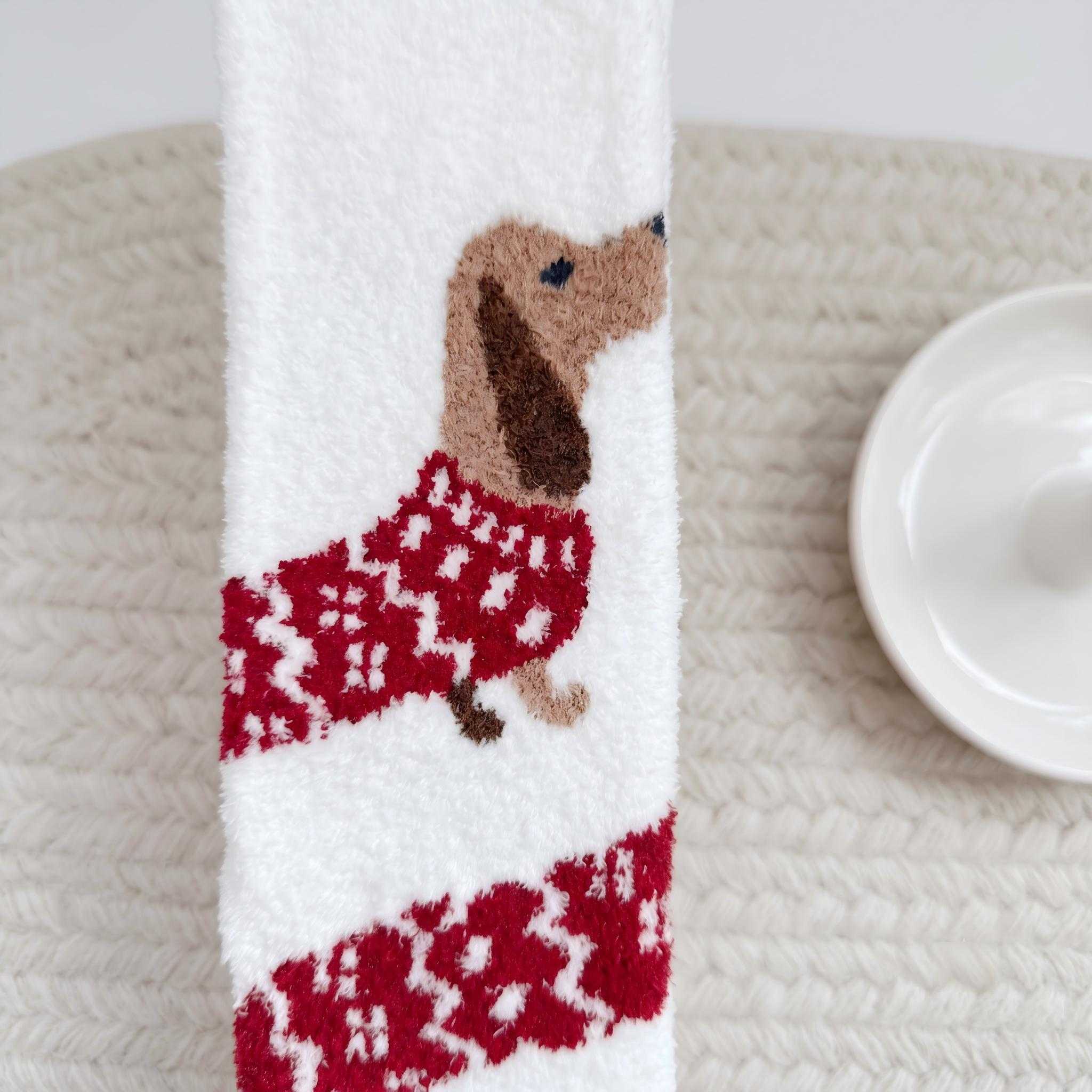 Fuzzy Sweater Dachshund Coral Fleece Socks