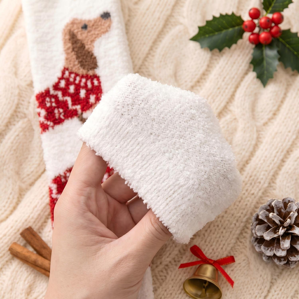 Fuzzy Sweater Dachshund Coral Fleece Socks