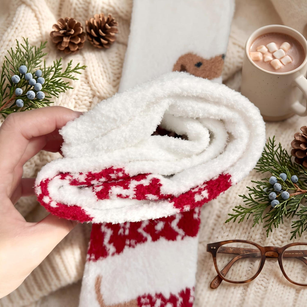 Fuzzy Sweater Dachshund Coral Fleece Socks