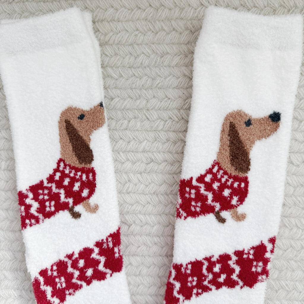 Fuzzy Sweater Dachshund Coral Fleece Socks
