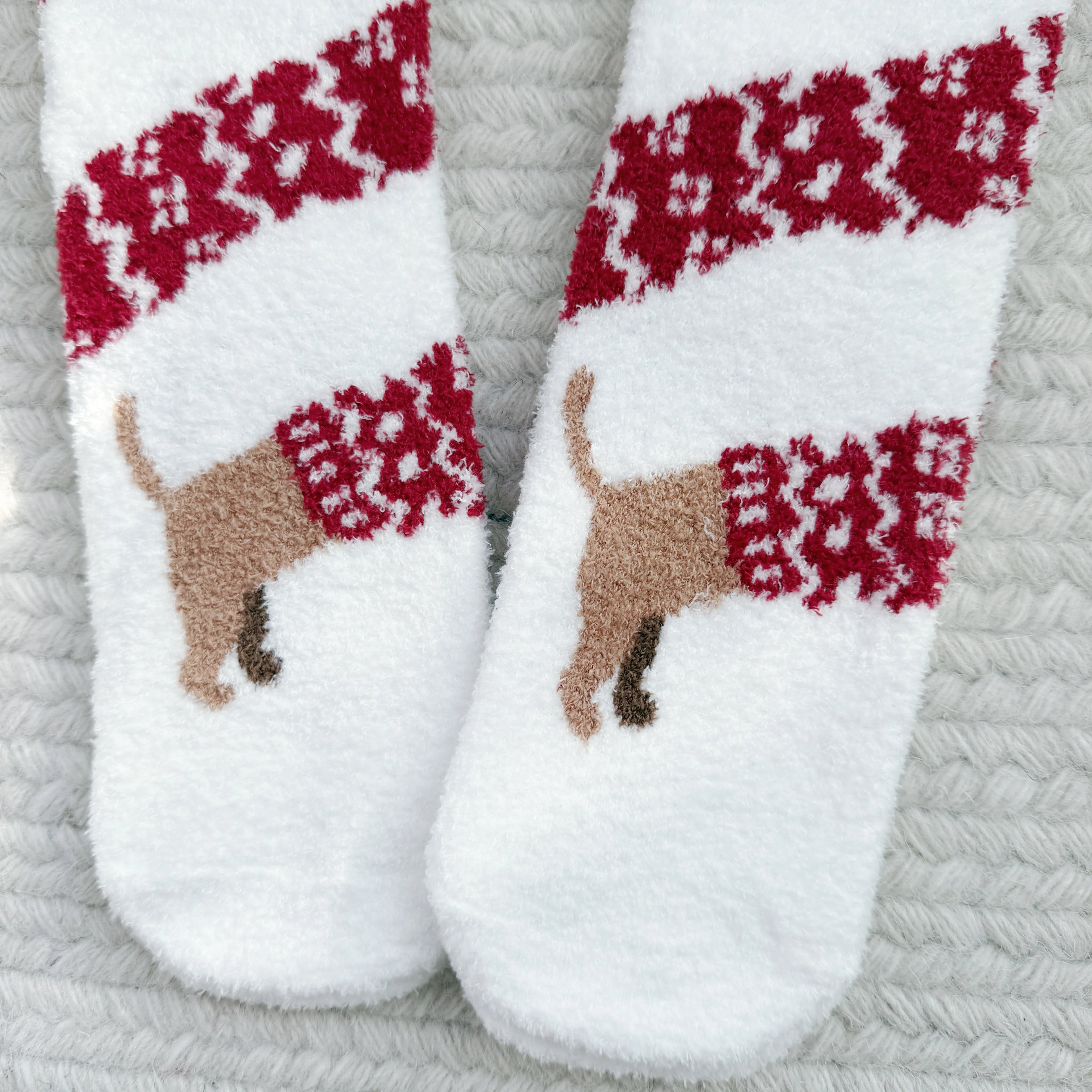 Fuzzy Sweater Dachshund Coral Fleece Socks