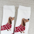 Fuzzy Sweater Dachshund Coral Fleece Socks