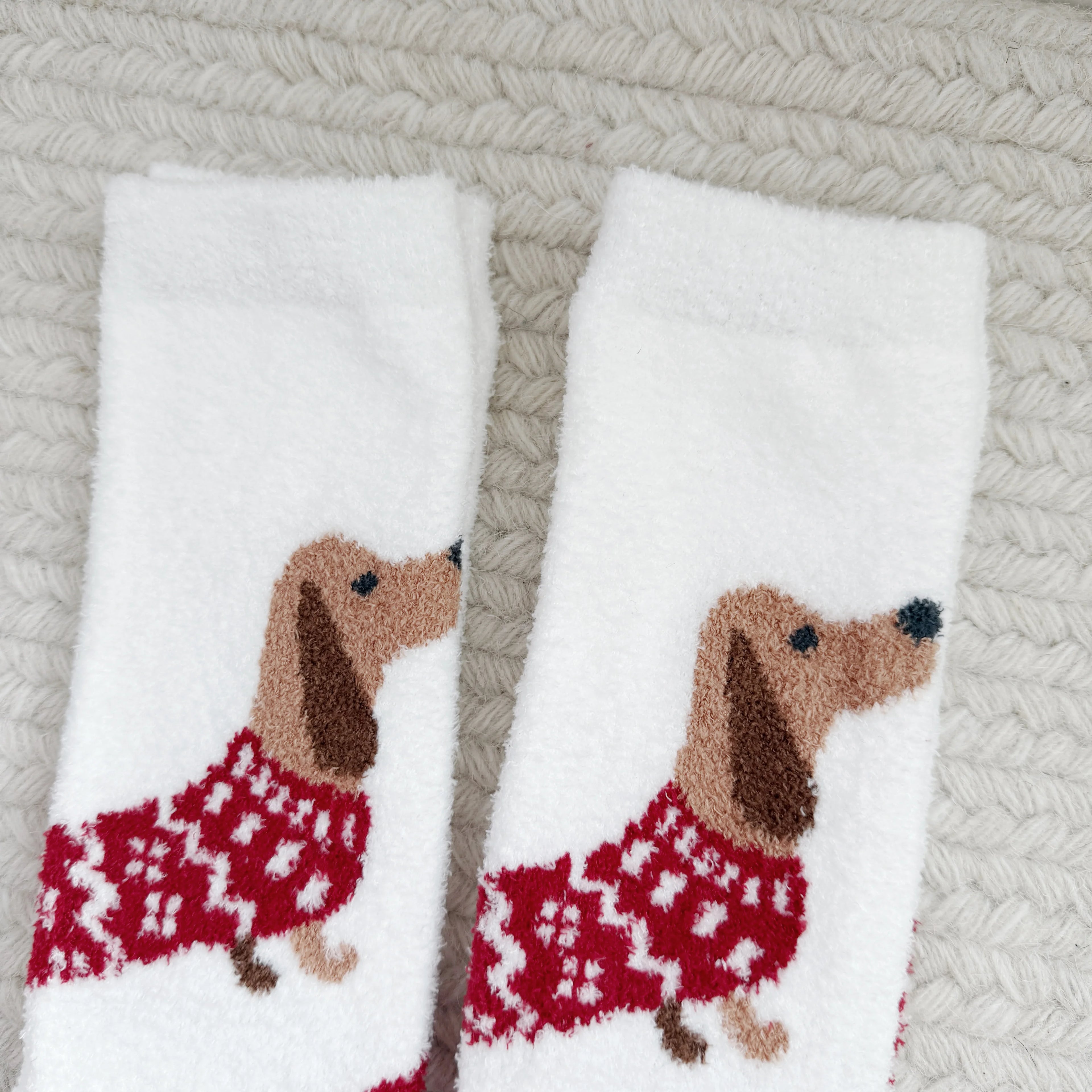 Fuzzy Sweater Dachshund Coral Fleece Socks