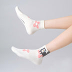 Kawaii 3D Popping Ears Animal Cotton Short Crew Socks (Set of 5)