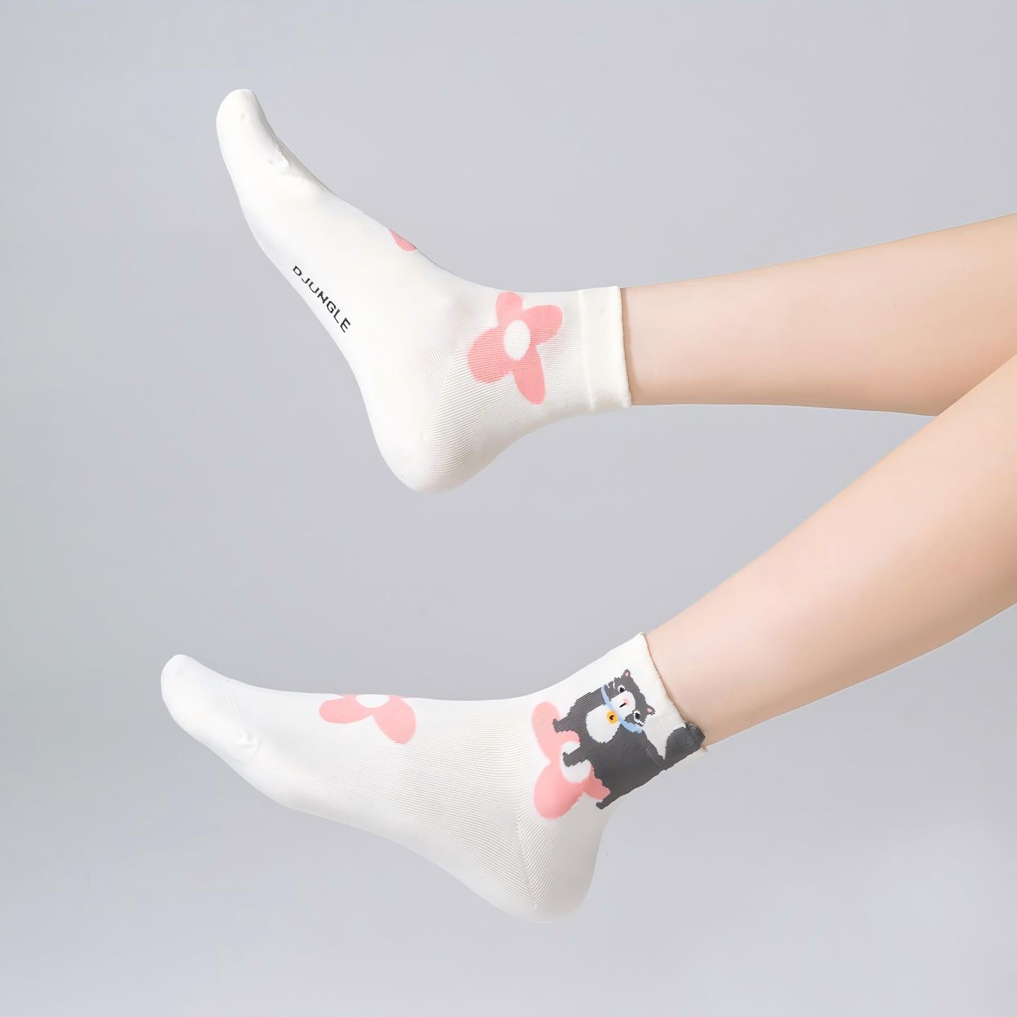 Kawaii 3D Popping Ears Animal Cotton Short Crew Socks (Set of 5)