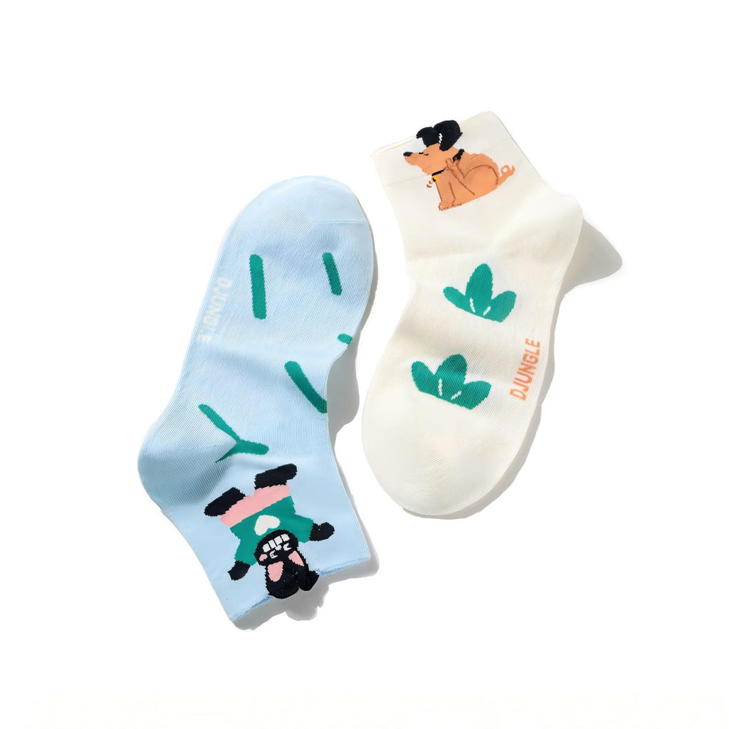 Kawaii 3D Popping Ears Animal Cotton Short Crew Socks (Set of 5)