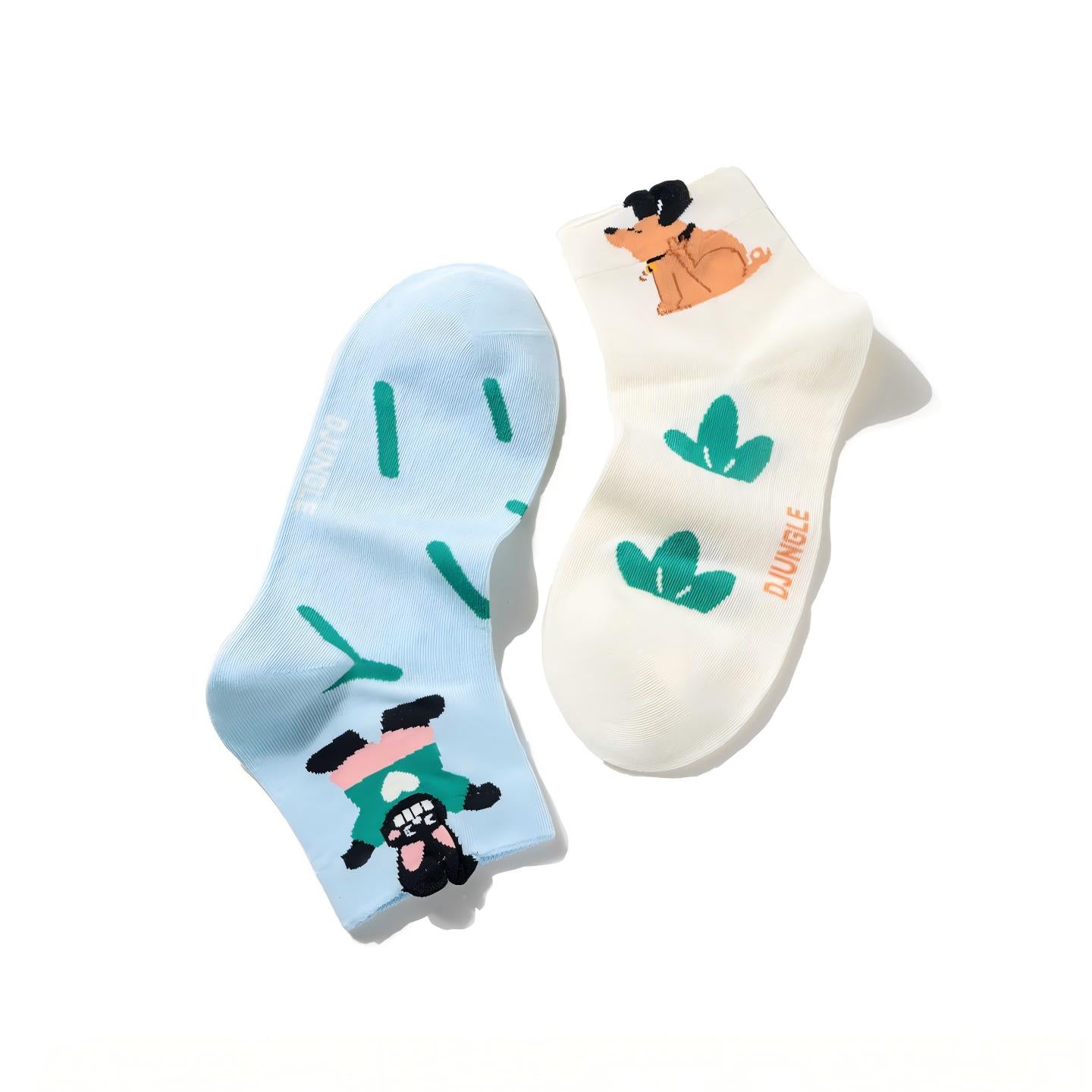 Kawaii 3D Popping Ears Animal Cotton Short Crew Socks (Set of 5)