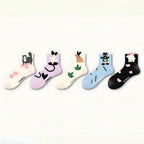 Kawaii 3D Popping Ears Animal Cotton Short Crew Socks (Set of 5)