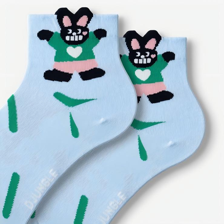 Kawaii 3D Popping Ears Animal Cotton Short Crew Socks (Set of 5)