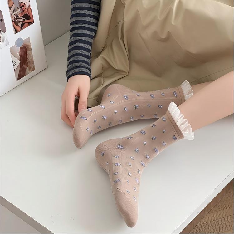 Vintage Floral Organza Frill Crew Socks (Set of 5)