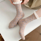 Vintage Floral Organza Frill Crew Socks (Set of 5)