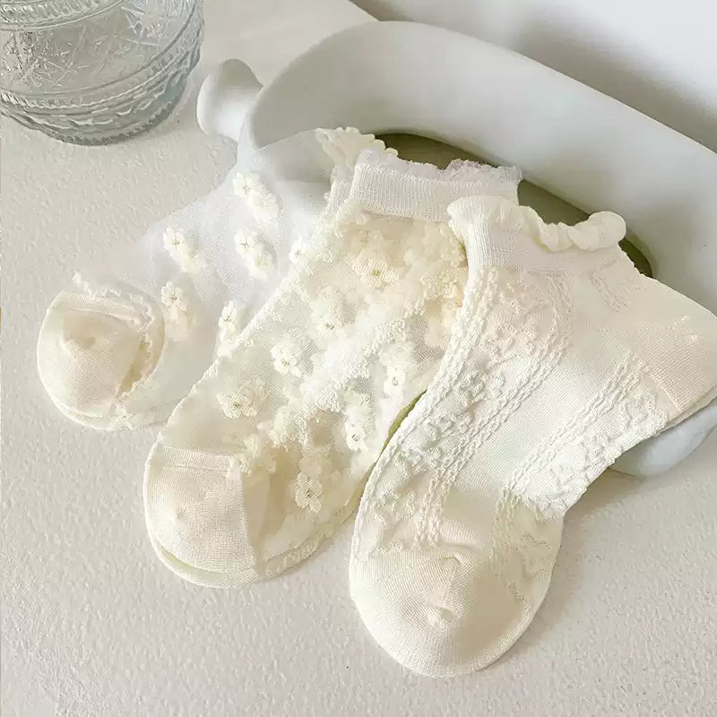 Minimalist Ivory Crystal Silk Ankle Socks - 10-Pair Milk White Gift Set