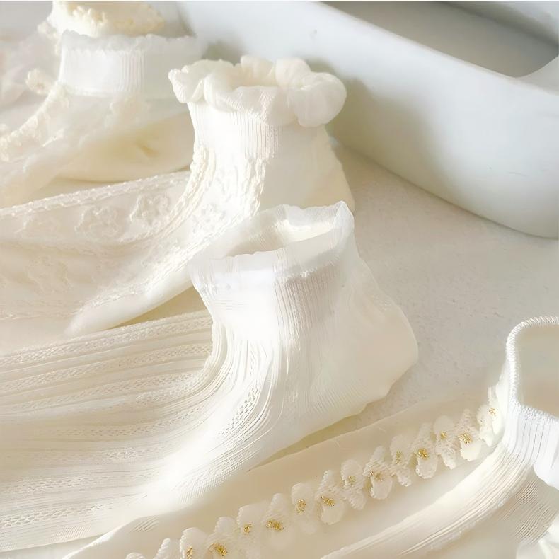 Minimalist Ivory Crystal Silk Ankle Socks - 10-Pair Milk White Gift Set