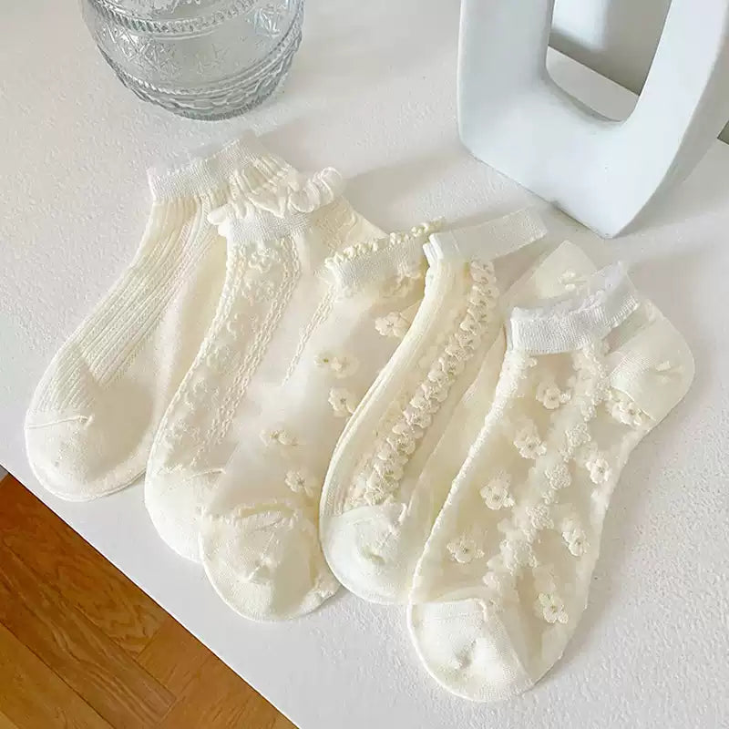 Minimalist Ivory Crystal Silk Ankle Socks - 10-Pair Milk White Gift Set