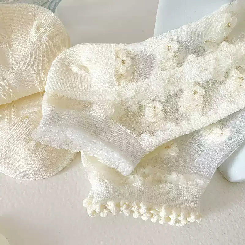 Minimalist Ivory Crystal Silk Ankle Socks - 10-Pair Milk White Gift Set