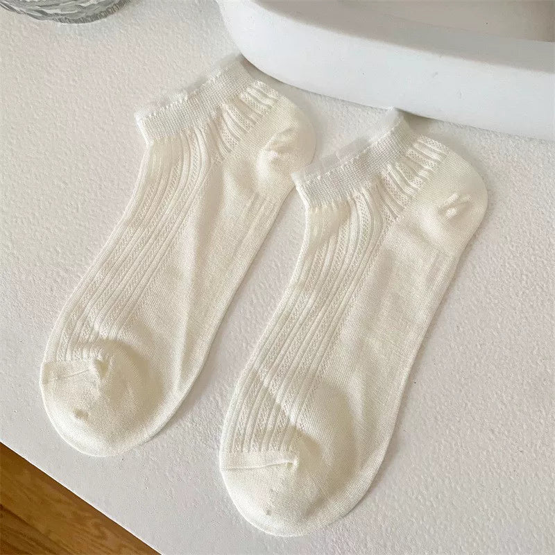 Minimalist Ivory Crystal Silk Ankle Socks - 10-Pair Milk White Gift Set