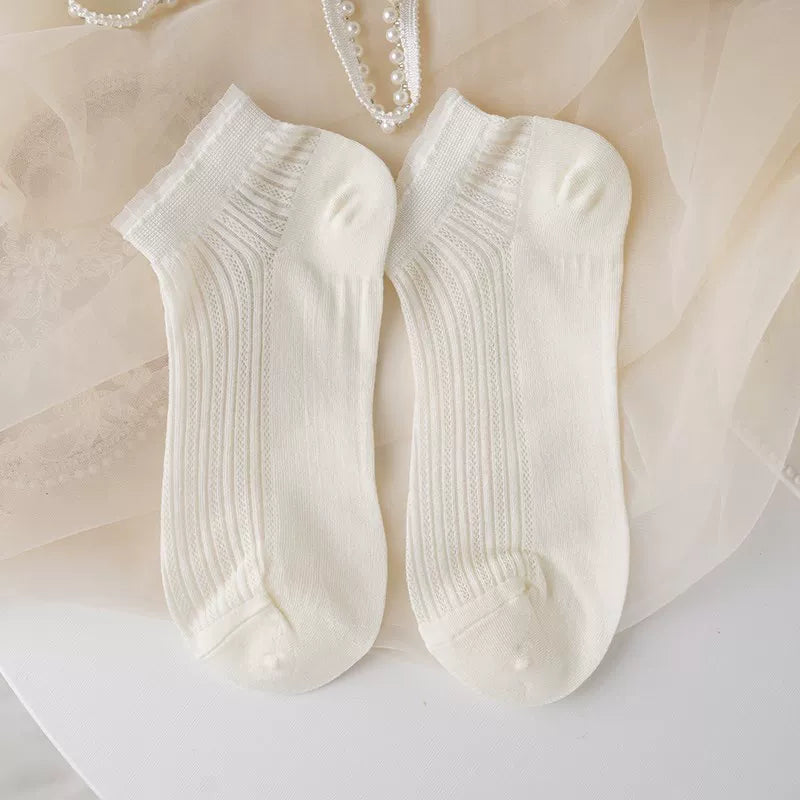 Minimalist Ivory Crystal Silk Ankle Socks - 10-Pair Milk White Gift Set