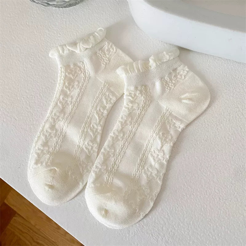 Minimalist Ivory Crystal Silk Ankle Socks - 10-Pair Milk White Gift Set