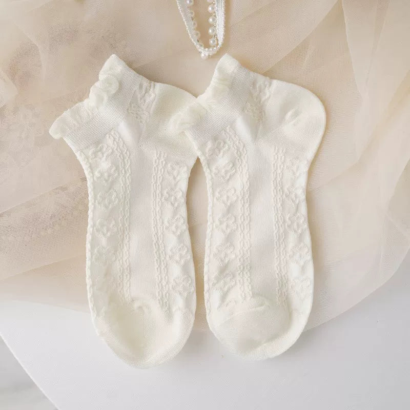 Minimalist Ivory Crystal Silk Ankle Socks - 10-Pair Milk White Gift Set