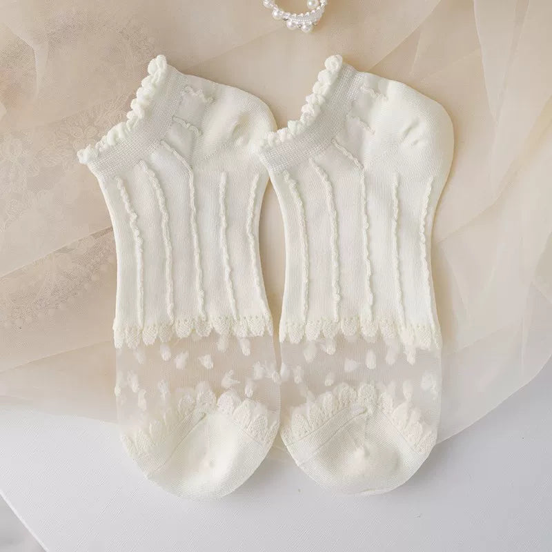 Minimalist Ivory Crystal Silk Ankle Socks - 10-Pair Milk White Gift Set