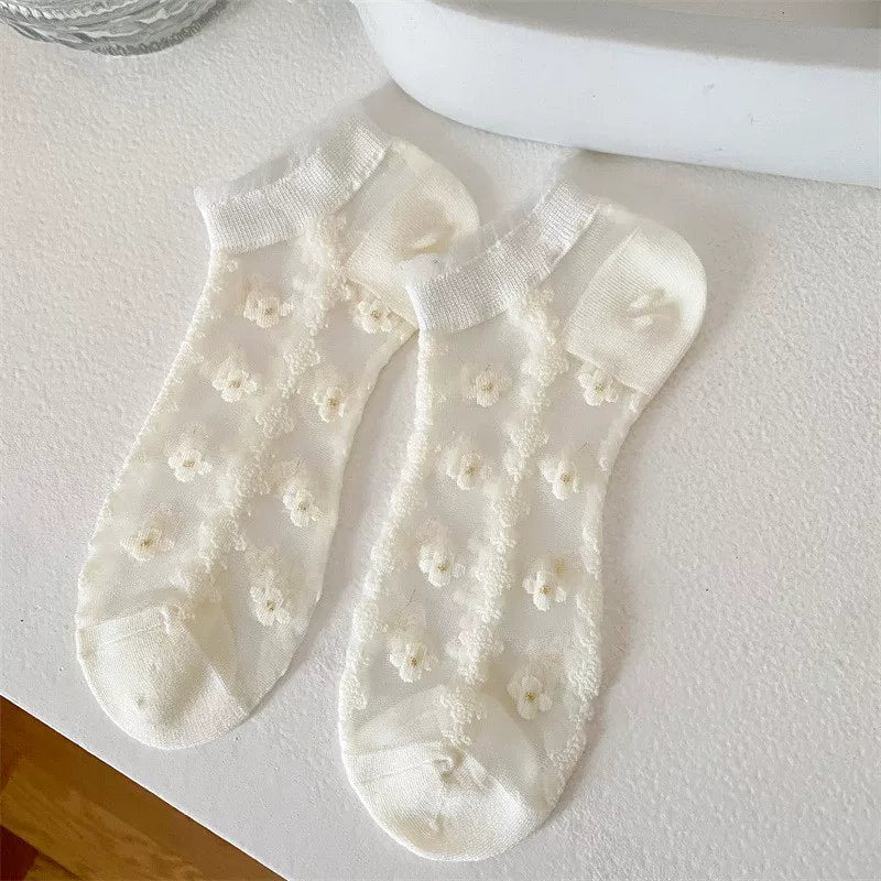Minimalist Ivory Crystal Silk Ankle Socks - 10-Pair Milk White Gift Set