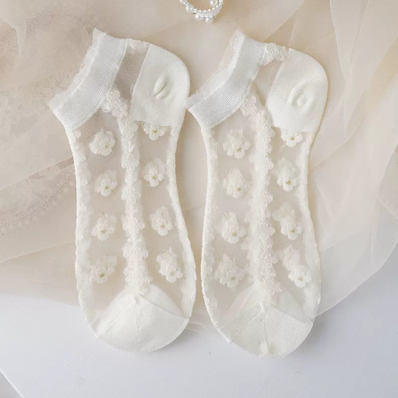 Minimalist Ivory Crystal Silk Ankle Socks - 10-Pair Milk White Gift Set
