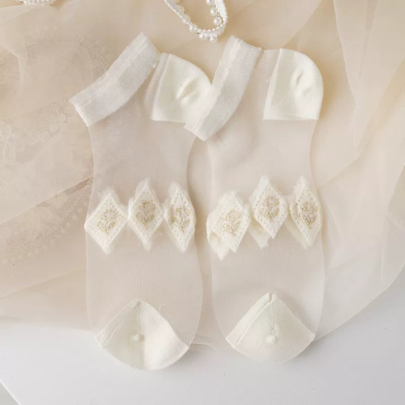 Minimalist Ivory Crystal Silk Ankle Socks - 10-Pair Milk White Gift Set