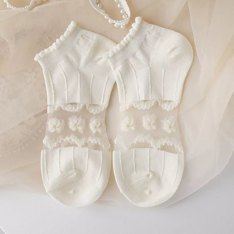 Minimalist Ivory Crystal Silk Ankle Socks - 10-Pair Milk White Gift Set