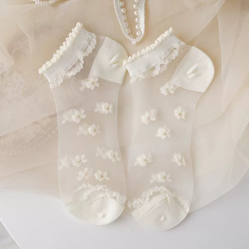Minimalist Ivory Crystal Silk Ankle Socks - 10-Pair Milk White Gift Set