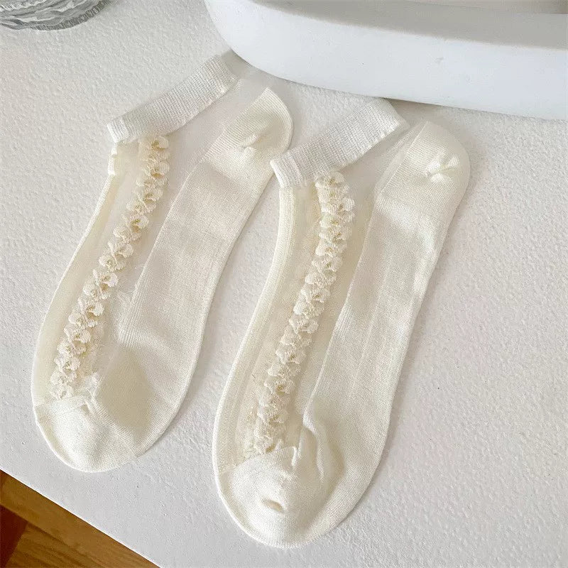 Minimalist Ivory Crystal Silk Ankle Socks - 10-Pair Milk White Gift Set