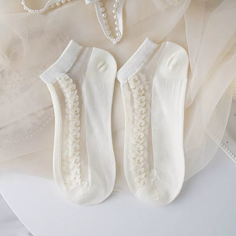 Minimalist Ivory Crystal Silk Ankle Socks - 10-Pair Milk White Gift Set